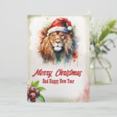 Cartes Pour Fêtes Annuelles Aquarelle Lion Noël (Debout devant)