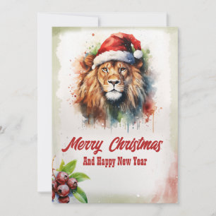 Cartes Pour Fêtes Annuelles Aquarelle Lion Noël