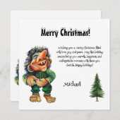 Cartes Pour Fêtes Annuelles Aquarelle Magique Funny Whimsical Troll (Devant / Derrière)