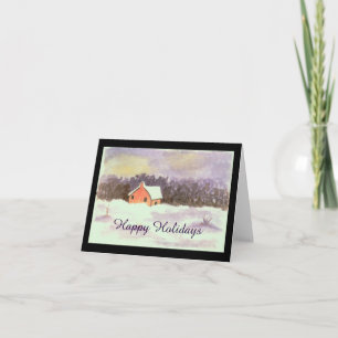 Cartes Pour Fêtes Annuelles Aquarelle Maison d'art de paysage Neige Joyeuses F