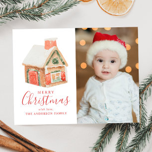 Cartes Pour Fêtes Annuelles Aquarelle Maison en pain d'épice Joyeux Noël Photo