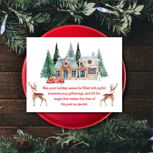 Cartes Pour Fêtes Annuelles aquarelle maison enneigée joyeux noël