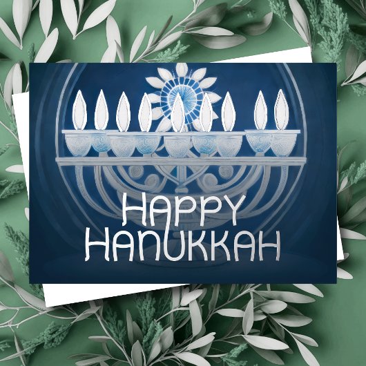 Cartes Pour Fêtes Annuelles Aquarelle Menorah Happy Hanoukka