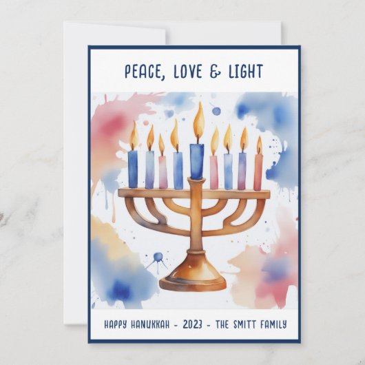 Cartes Pour Fêtes Annuelles Aquarelle Menorah Happy Hanoukka (Devant)