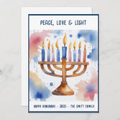 Cartes Pour Fêtes Annuelles Aquarelle Menorah Happy Hanoukka (Devant / Derrière)