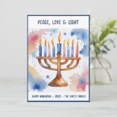 Cartes Pour Fêtes Annuelles Aquarelle Menorah Happy Hanoukka (Debout devant)