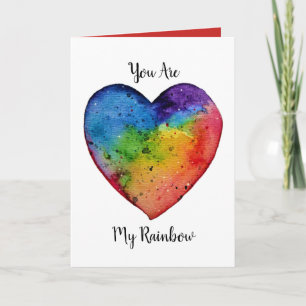 Cartes Pour Fêtes Annuelles Aquarelle mignonne Coeur arc-en-ciel