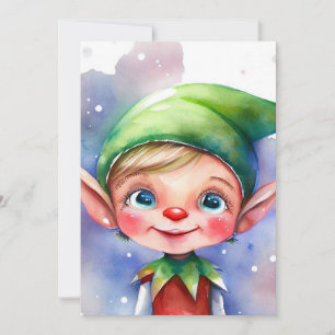 Cartes Pour Fêtes Annuelles Aquarelle mignonne Elfe de Noël aux oreilles longu