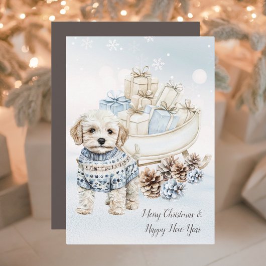 Cartes Pour Fêtes Annuelles Aquarelle mignonne et confortable Petit Chien blan