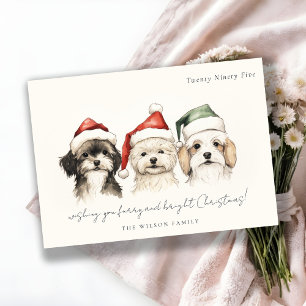 Cartes Pour Fêtes Annuelles Aquarelle mignonne fourrage de chien et Noël brill