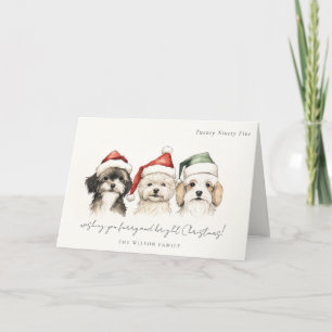 Cartes Pour Fêtes Annuelles Aquarelle mignonne fourrage de chien et Noël brill