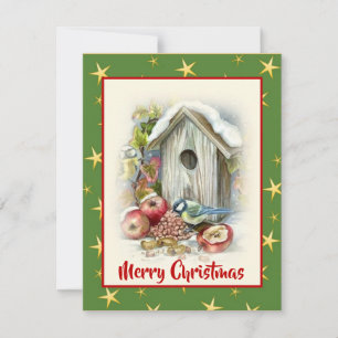 Cartes Pour Fêtes Annuelles Aquarelle mignonne Joyeux Noël Oiseau Étoiles de n
