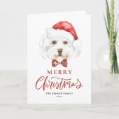 Cartes Pour Fêtes Annuelles Aquarelle mignonne Maltese Père Noël Joyeux Noël (Devant)