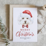 Cartes Pour Fêtes Annuelles Aquarelle mignonne Maltese Père Noël Joyeux Noël<br><div class="desc">Joyeux Noël! Envoyez vos souhaits de vacances à votre famille et à vos amis avec cette carte de Noël personnalisable. Il comprend un chien maltais aquarelle portant un chapeau de Père Noël. Personnalisez cette jolie carte de Noël en ajoutant vos détails. Cette carte de Noël pour chien maltais est disponible...</div>