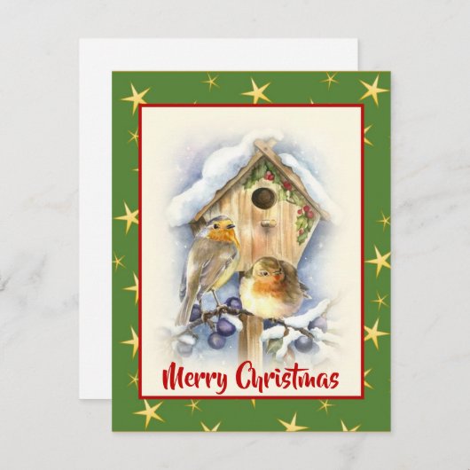Cartes Pour Fêtes Annuelles Aquarelle mignonne Noël Deux baies de neige (Devant / Derrière)