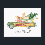 Cartes Pour Fêtes Annuelles Aquarelle mignonne Nous avons déménagé Noël<br><div class="desc">Cartes postales mobiles thématiques de Noël avec une jolie voiture rétro aquarelle,  plein de cadeaux,  un chien,  un arbre de Noël,  un peu de neige,  des salutations de vacances,  et votre nouvelle adresse.</div>