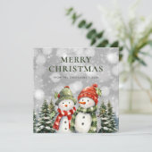 Cartes Pour Fêtes Annuelles Aquarelle mignonne Snowman Joyeux Noël (Debout devant)