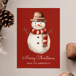 Cartes Pour Fêtes Annuelles Aquarelle mignonne Snowman Joyeux Noël Non photo<br><div class="desc">Envoyez des salutations festives à vos amis et à votre famille avec cette adorable carte de Noël bonhomme de neige. La carte de vacances sans photo présente l'illustration d'un bonhomme de neige couleur aquarelle portant un casquette d'hiver brun avec une écharpe rouge et blanche. Personnalisez la jolie carte de Noël...</div>