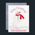 Cartes Pour Fêtes Annuelles Aquarelle mignonne Snowman Joyeux Tout Festif<br><div class="desc">Cette jolie carte de Noël présente un design simple avec un bonhomme de neige aquarelle peint à la main avec un nez de carotte et un foulard rouge. Voici le message : Joyeux Tout ! mais il peut être customisé à tout ce que vous voulez. En dessous se trouve l'espace...</div>
