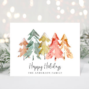 Cartes Pour Fêtes Annuelles Aquarelle minimale des pins de Noël