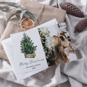 Cartes Pour Fêtes Annuelles Aquarelle minimaliste Arbre photo Joyeux Noël