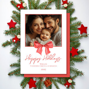 Cartes Pour Fêtes Annuelles Aquarelle minimaliste Couleur rouge Ruban simple p