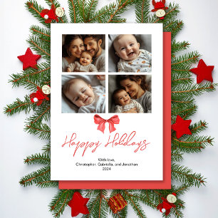 Cartes Pour Fêtes Annuelles Aquarelle minimaliste Rouge Ruban Photos de la fam