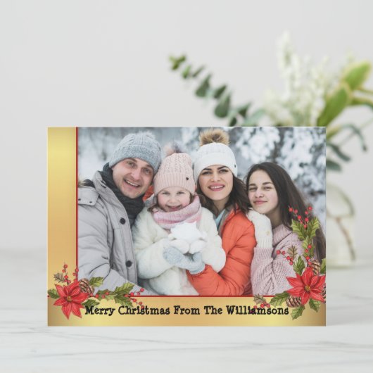 Cartes Pour Fêtes Annuelles Aquarelle Mistletoe Gold Frame de Noël Photo (Debout devant)