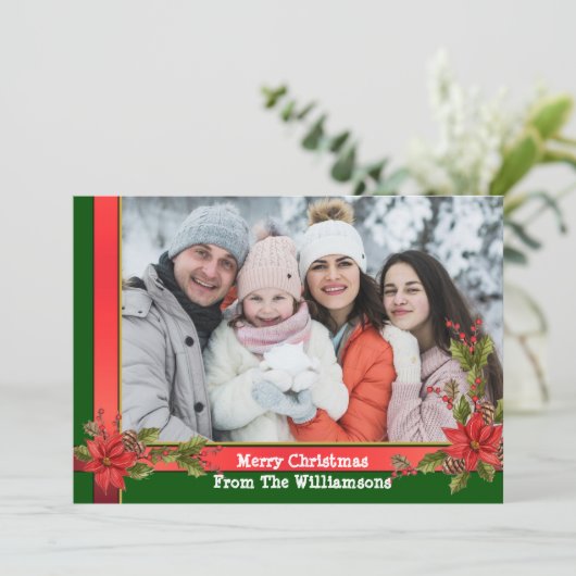 Cartes Pour Fêtes Annuelles Aquarelle Mistletoe verte cadre de Noël Photo (Debout devant)