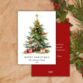 Cartes Pour Fêtes Annuelles Aquarelle moderne Arbre de Noël non photo