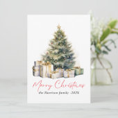 Cartes Pour Fêtes Annuelles Aquarelle moderne Arbre de Noël Non photo (Debout devant)