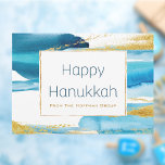 Cartes Pour Fêtes Annuelles Aquarelle moderne Blue Gold Hanoukka Business<br><div class="desc">Carte de voeux Hanoukka couleur or bleu moderne. Carte élégante pour les entreprises à envoyer à leurs clients/clients. Hanoukka est une fête juive célébrée chaque année par la communauté juive.</div>