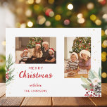 Cartes Pour Fêtes Annuelles Aquarelle moderne Noël Botanique à deux photos<br><div class="desc">Deux modèle photo modernes et propres,  avec des botaniques de Noël aquarellées et des éclats d'or subtils.</div>