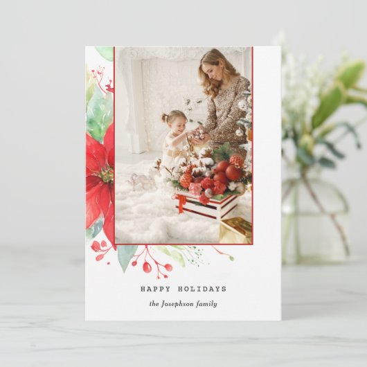 Cartes Pour Fêtes Annuelles Aquarelle moderne Photo botanique de Noël (Debout devant)