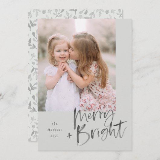 Cartes Pour Fêtes Annuelles Aquarelle moderne Script Sage Vert Joyeux brillant (Devant / Derrière)