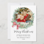 Cartes Pour Fêtes Annuelles Aquarelle moderne Wreath Bow Photo Noël (Devant)