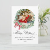 Cartes Pour Fêtes Annuelles Aquarelle moderne Wreath Bow Photo Noël (Debout devant)