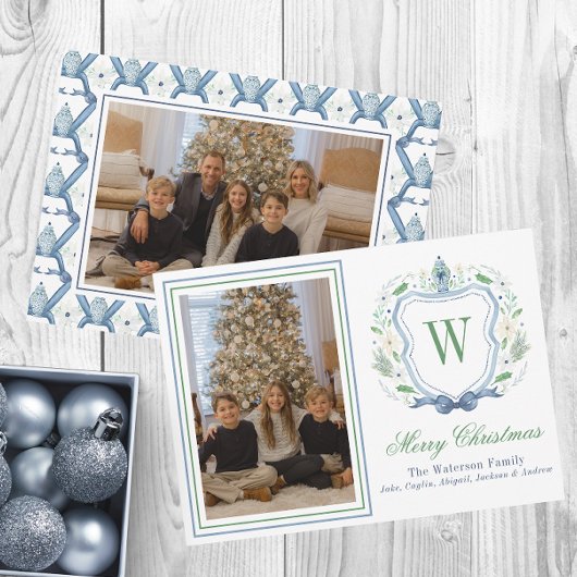 Cartes Pour Fêtes Annuelles Aquarelle Monogramme Chinoiserie Jar Crest Photo