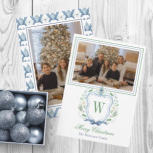 Cartes Pour Fêtes Annuelles Aquarelle Monogramme Chinoiserie Jar Crest Photo