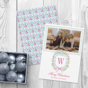 Cartes Pour Fêtes Annuelles Aquarelle Monogramme Chinoiserie Jar Crest Photo