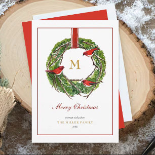 Cartes Pour Fêtes Annuelles Aquarelle monogramme couronne de Noël
