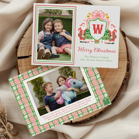 Cartes Pour Fêtes Annuelles Aquarelle Monogramme initial Père Noël Crest Photo