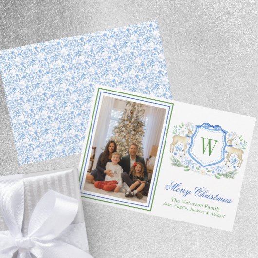 Cartes Pour Fêtes Annuelles Aquarelle Monogramme Initiale Reindeder Crest Phot