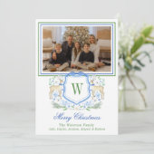 Cartes Pour Fêtes Annuelles Aquarelle Monogramme Initiale Reindeder Crest Phot (Debout devant)