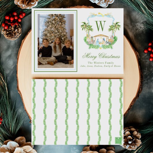 Cartes Pour Fêtes Annuelles Aquarelle Monogramme Première crête de la Nativité