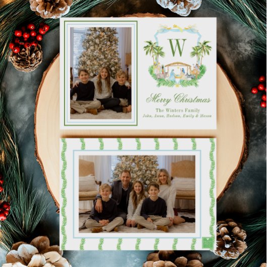 Cartes Pour Fêtes Annuelles Aquarelle Monogramme Première crête de la Nativité