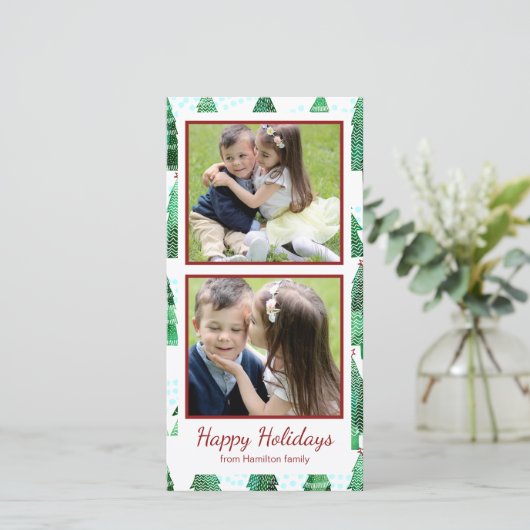 Cartes Pour Fêtes Annuelles Aquarelle Motif d'arbre de Noël (Debout devant)