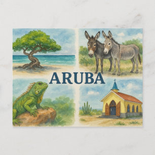 Cartes Pour Fêtes Annuelles Aquarelle multivue d'Aruba