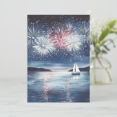 Cartes Pour Fêtes Annuelles Aquarelle Navigateur Feu d'artifice Joyeux 4 juill (Debout devant)