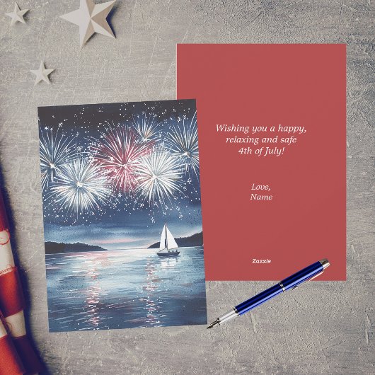 Cartes Pour Fêtes Annuelles Aquarelle Navigateur Feu d'artifice Joyeux 4 juill